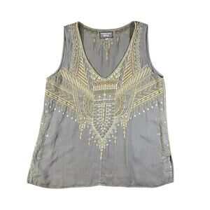 Embroidered Gray and Gold Women's Top